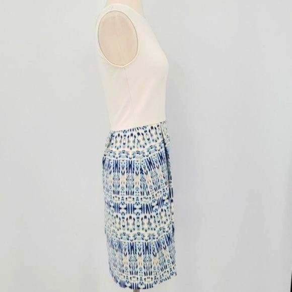 Cynthia Rowley White and Blue Ikat Print Sleeveless Stretch Sheath Dress X-Small - Picture 4 of 6